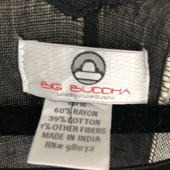 Big Buddha Boho Fringe Kimono Cardigan – Black Gray Striped Drape Open Front - Picture 4 of 7